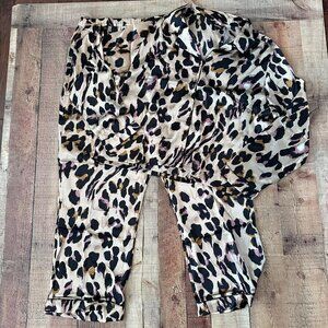 Boohoo leopard print satin pajama set women's 20